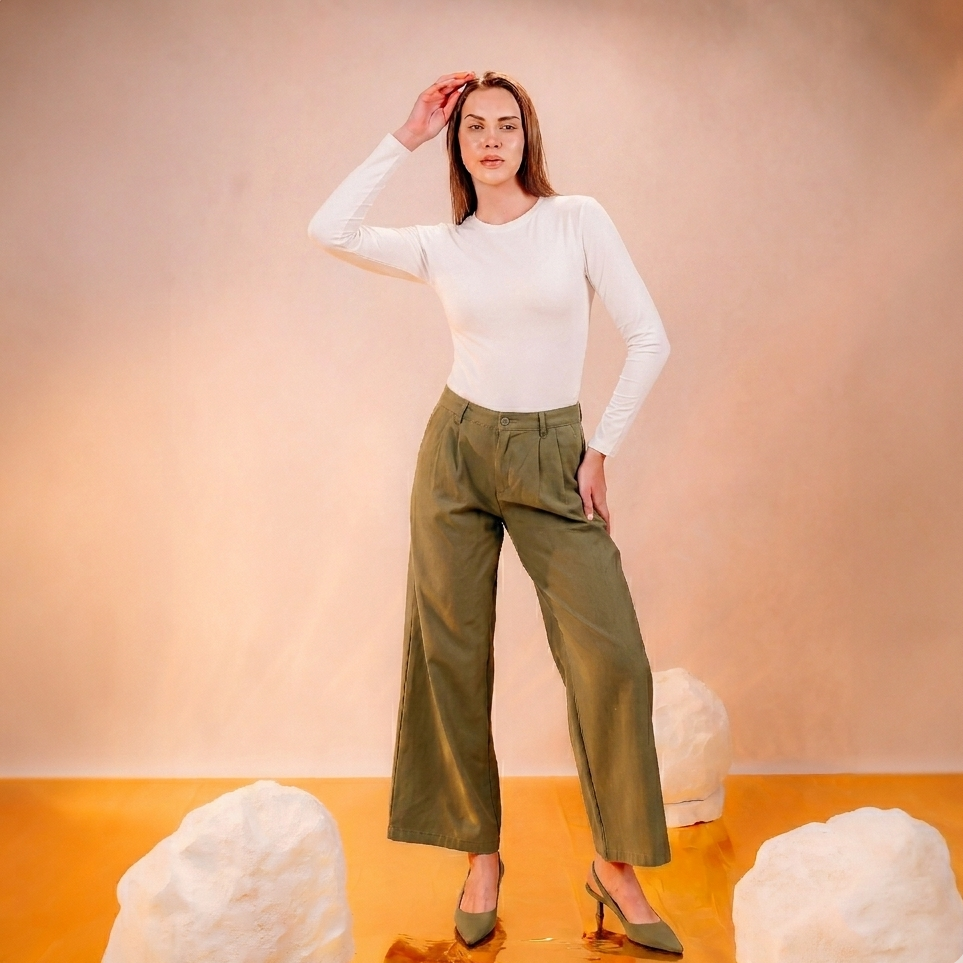 Gabardine wide pants