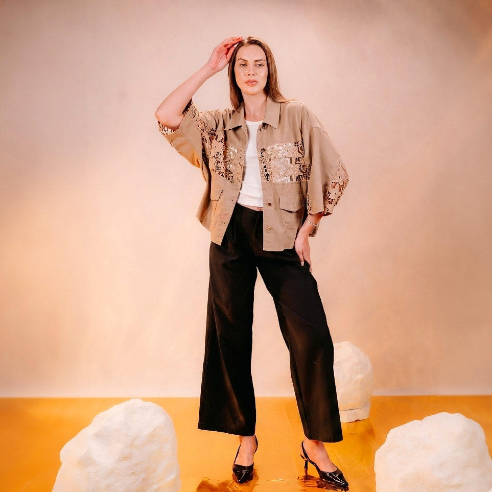 Gabardine wide pants