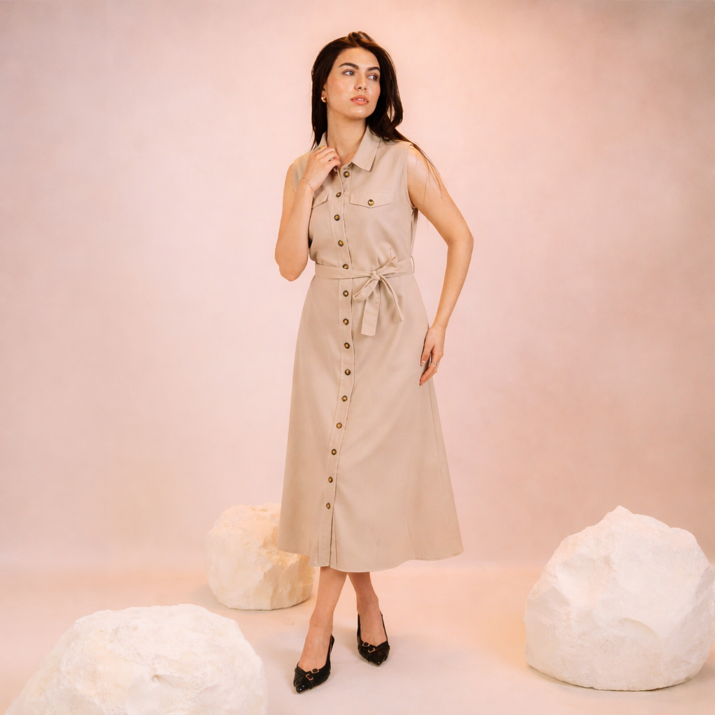 Button Down Sleeveless Dress