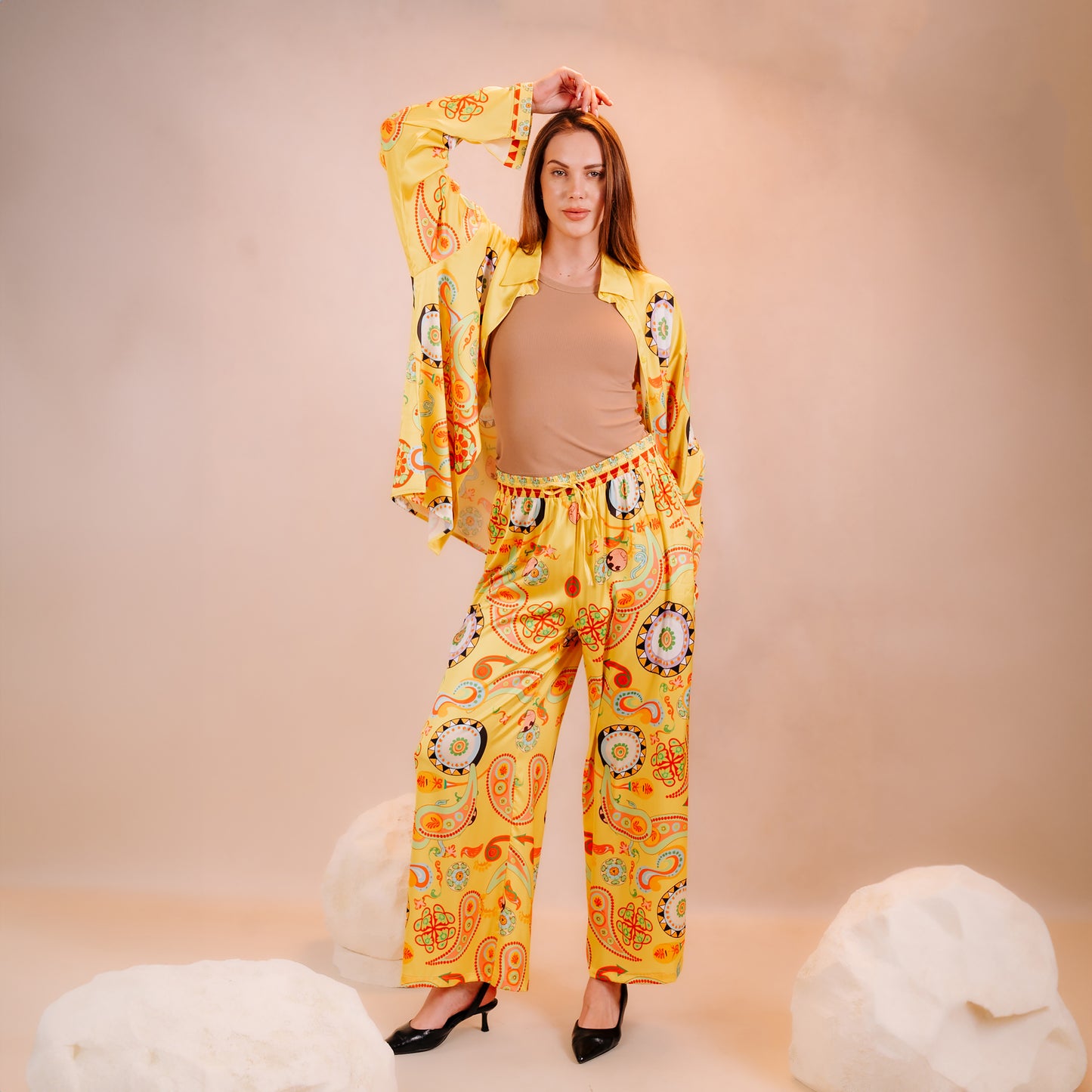 Printed Summer Satin Suit