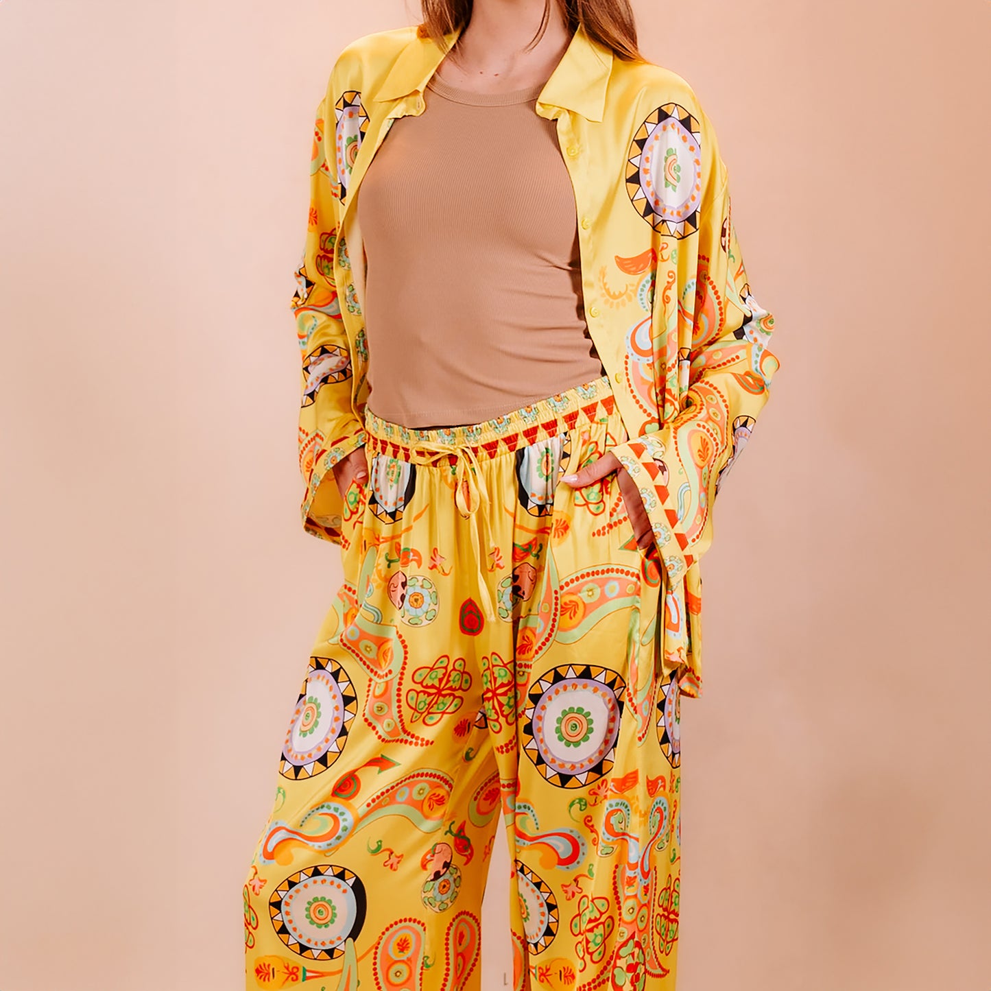 Printed Summer Satin Suit