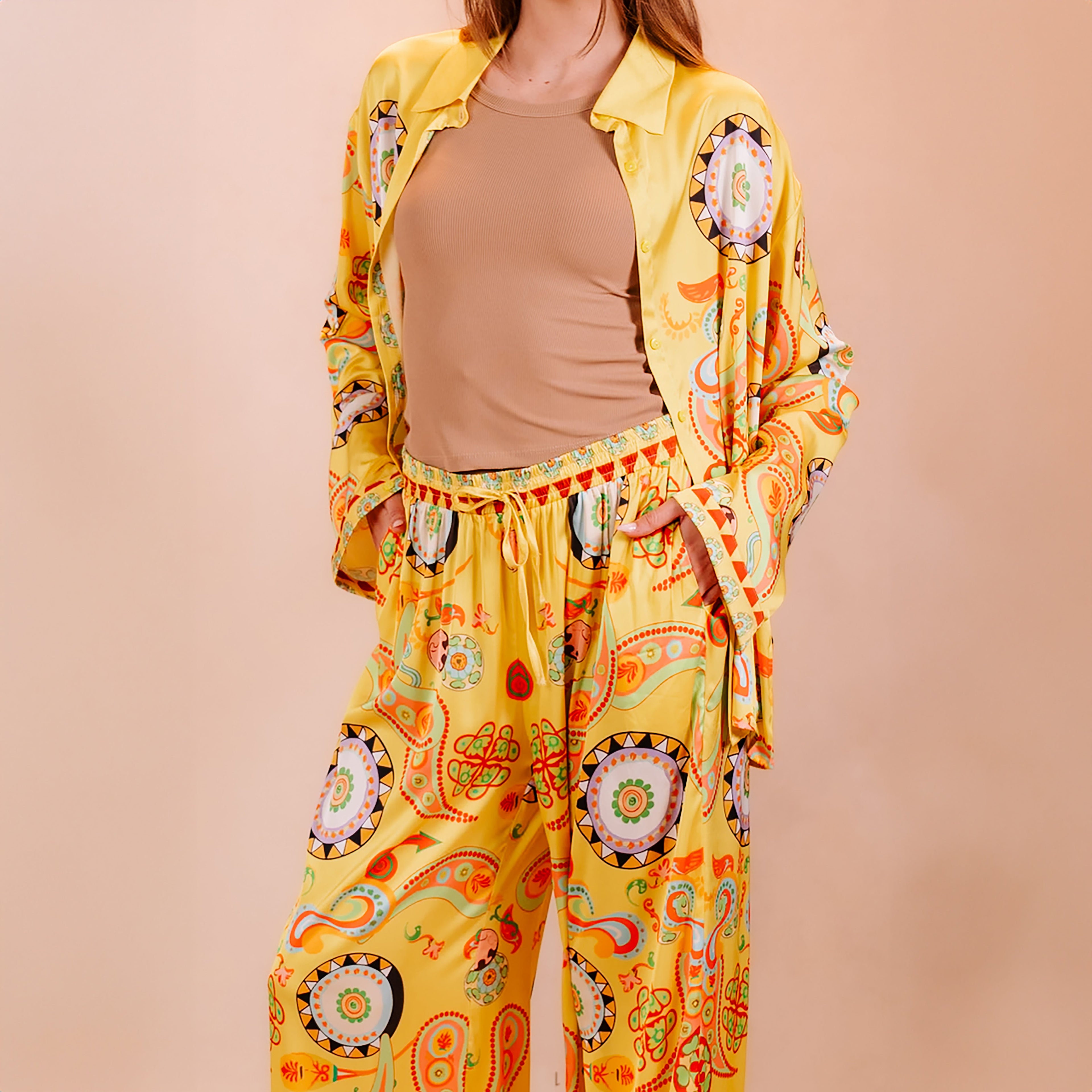 Printed Summer Satin Suit