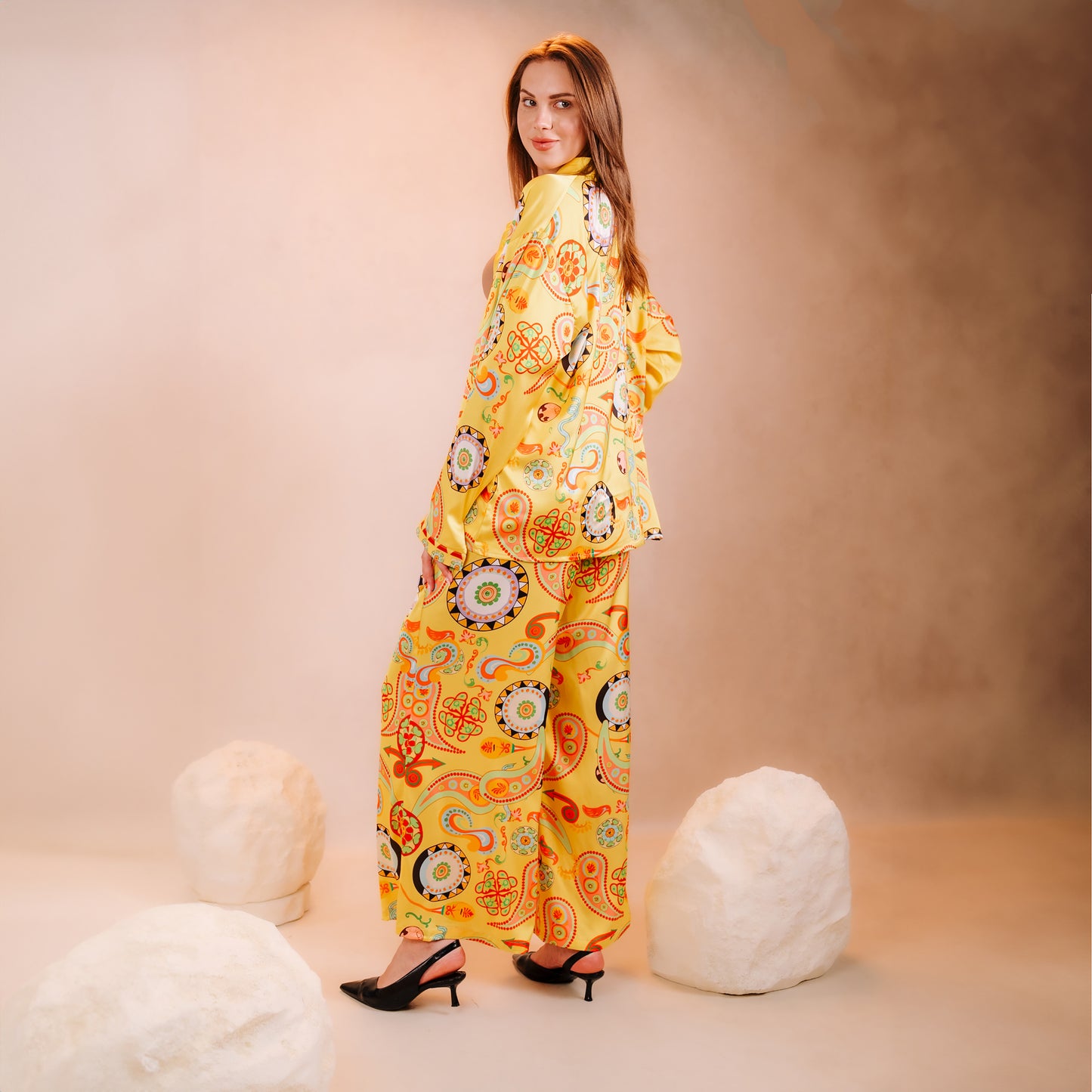 Printed Summer Satin Suit