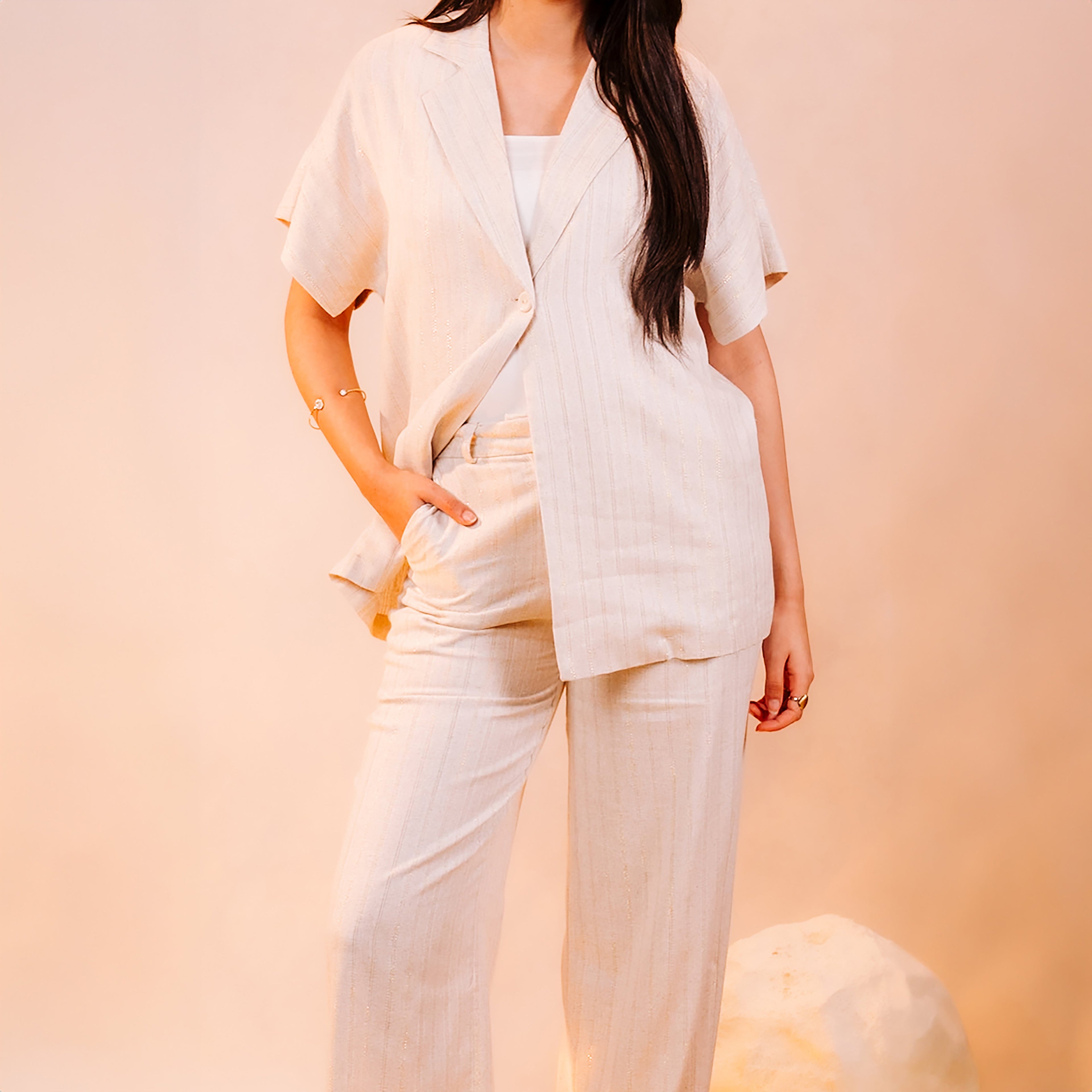 Half Sleeves Linen Set