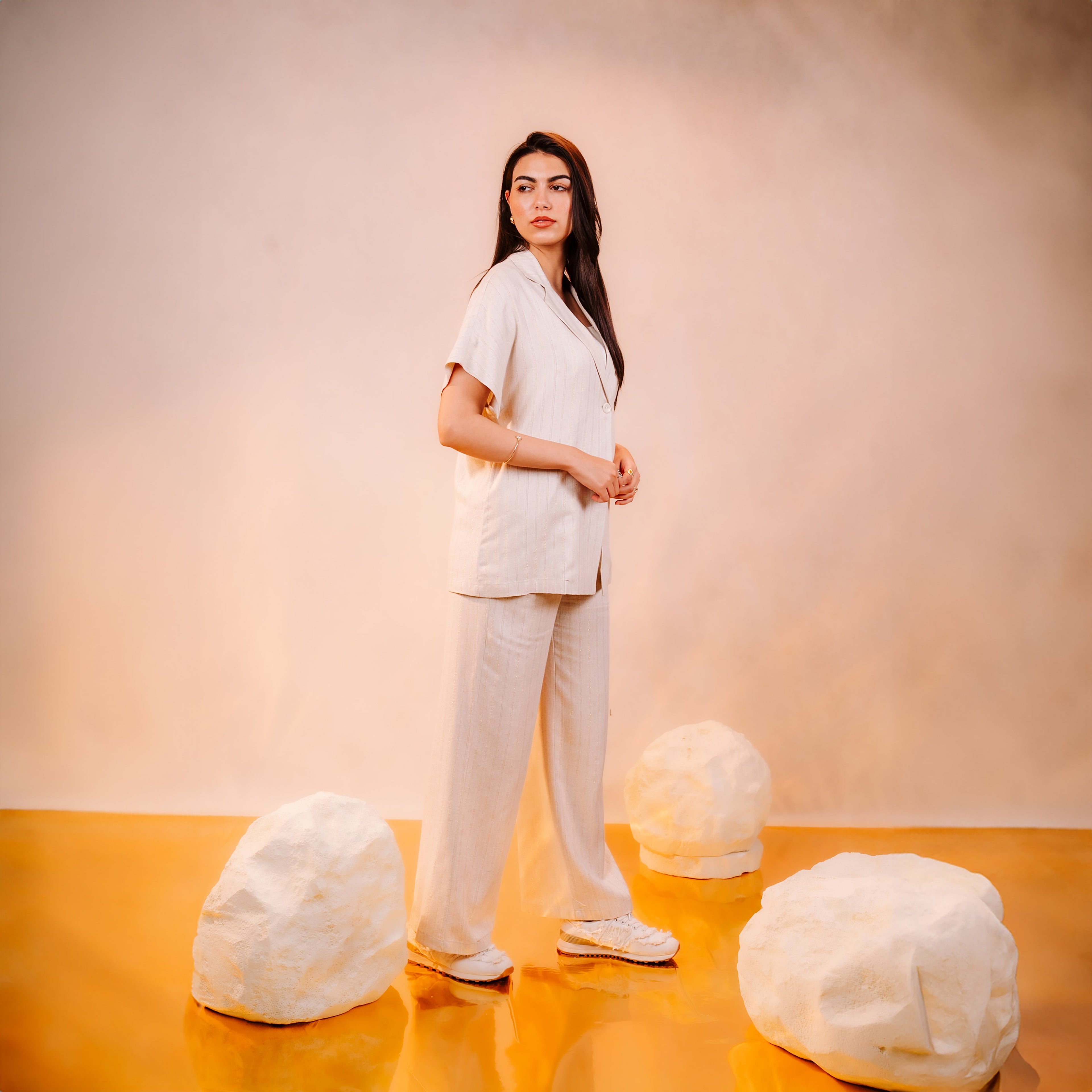 Half Sleeves Linen Set