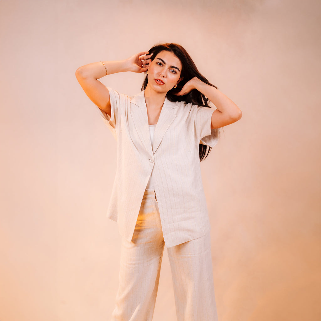 Half Sleeves Linen Set