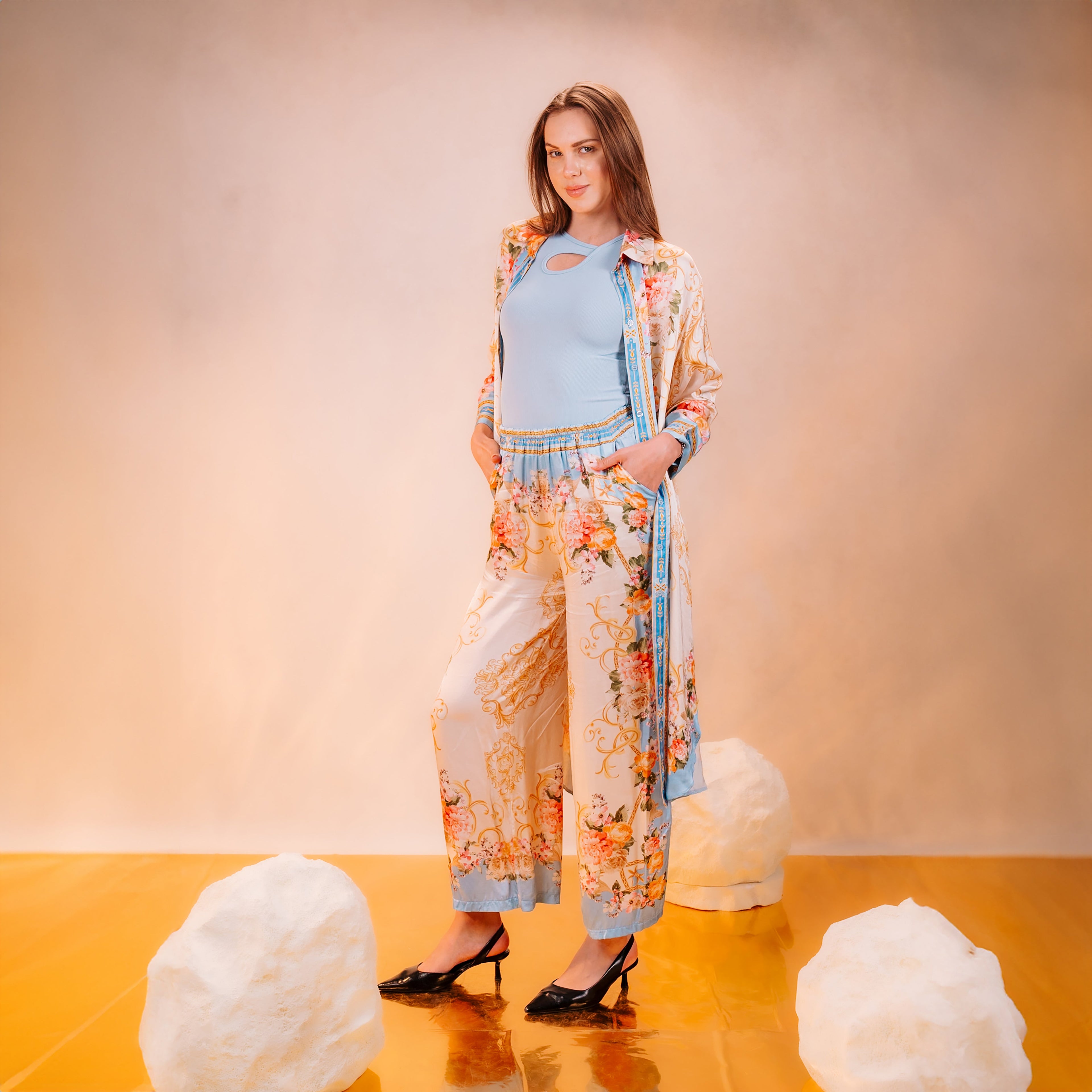 Floral Satin Suit