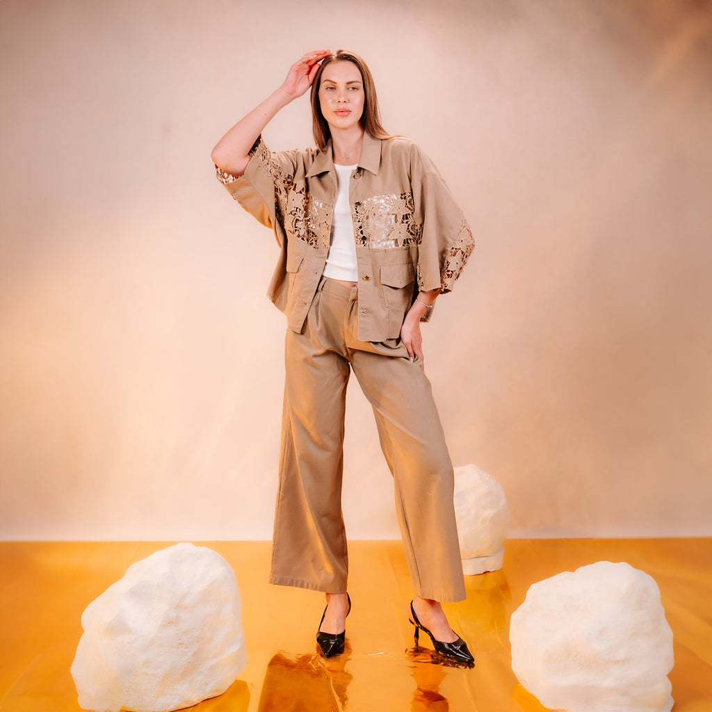 Gabardine wide pants