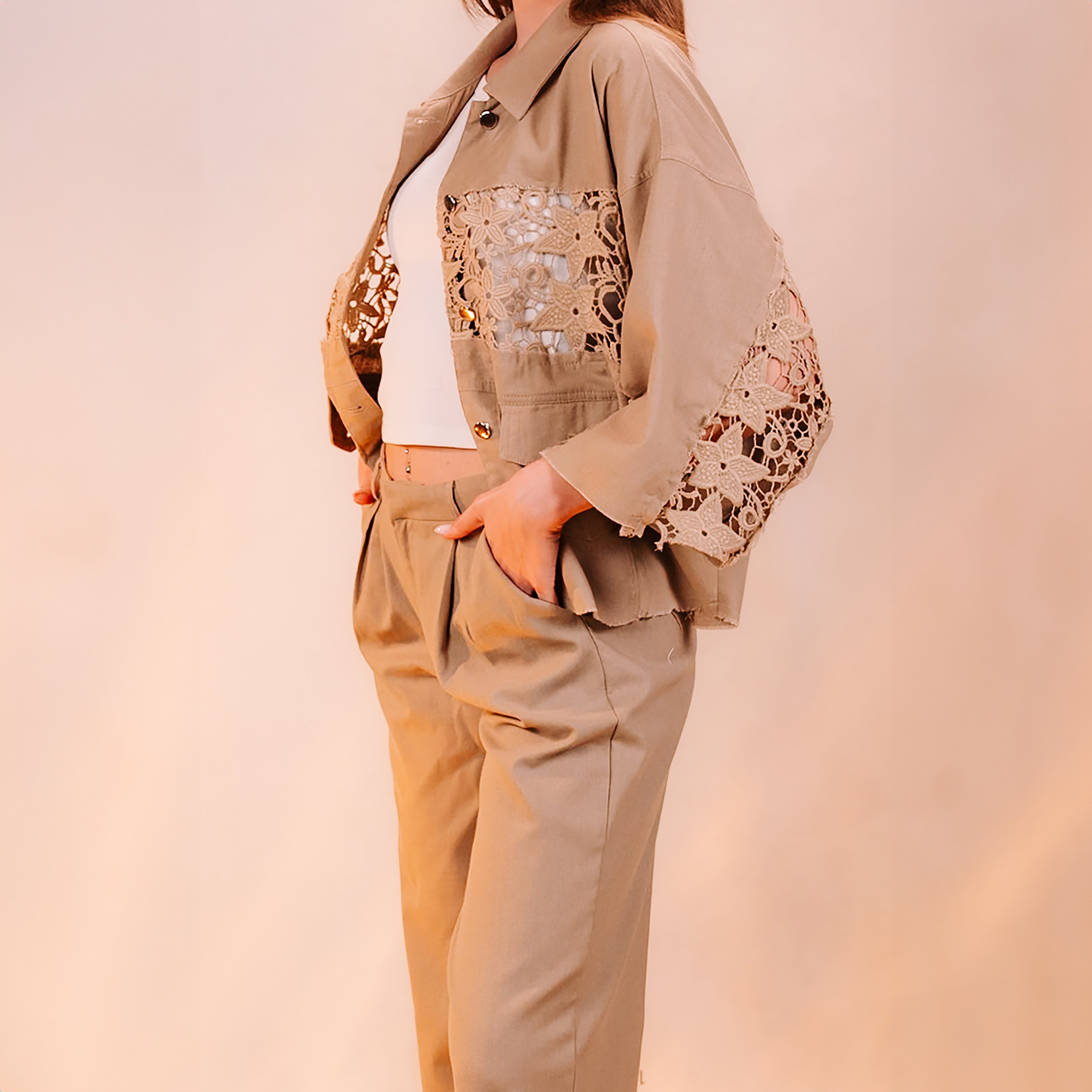 Gabardine wide pants