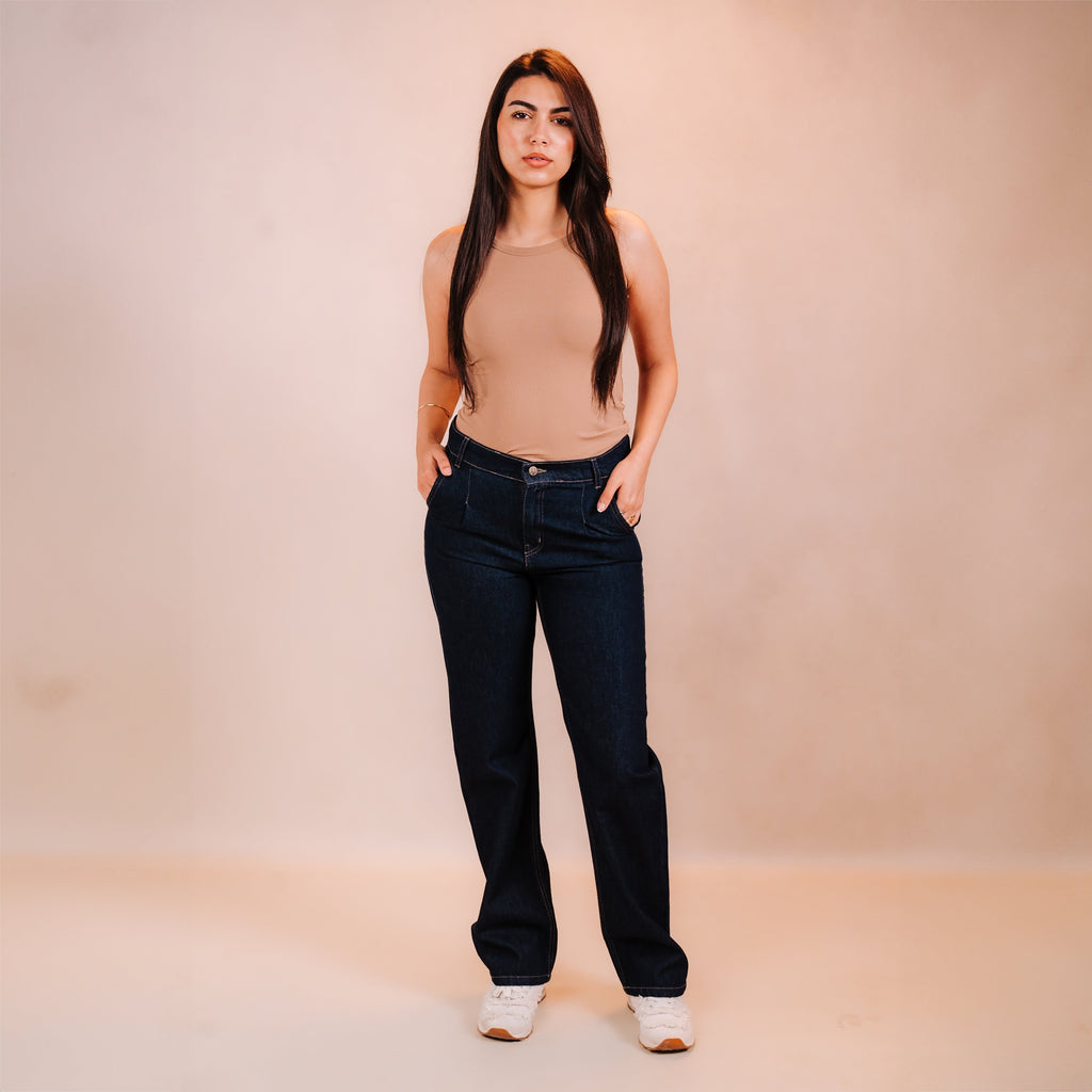 Dark Blue Denim Straight Pants