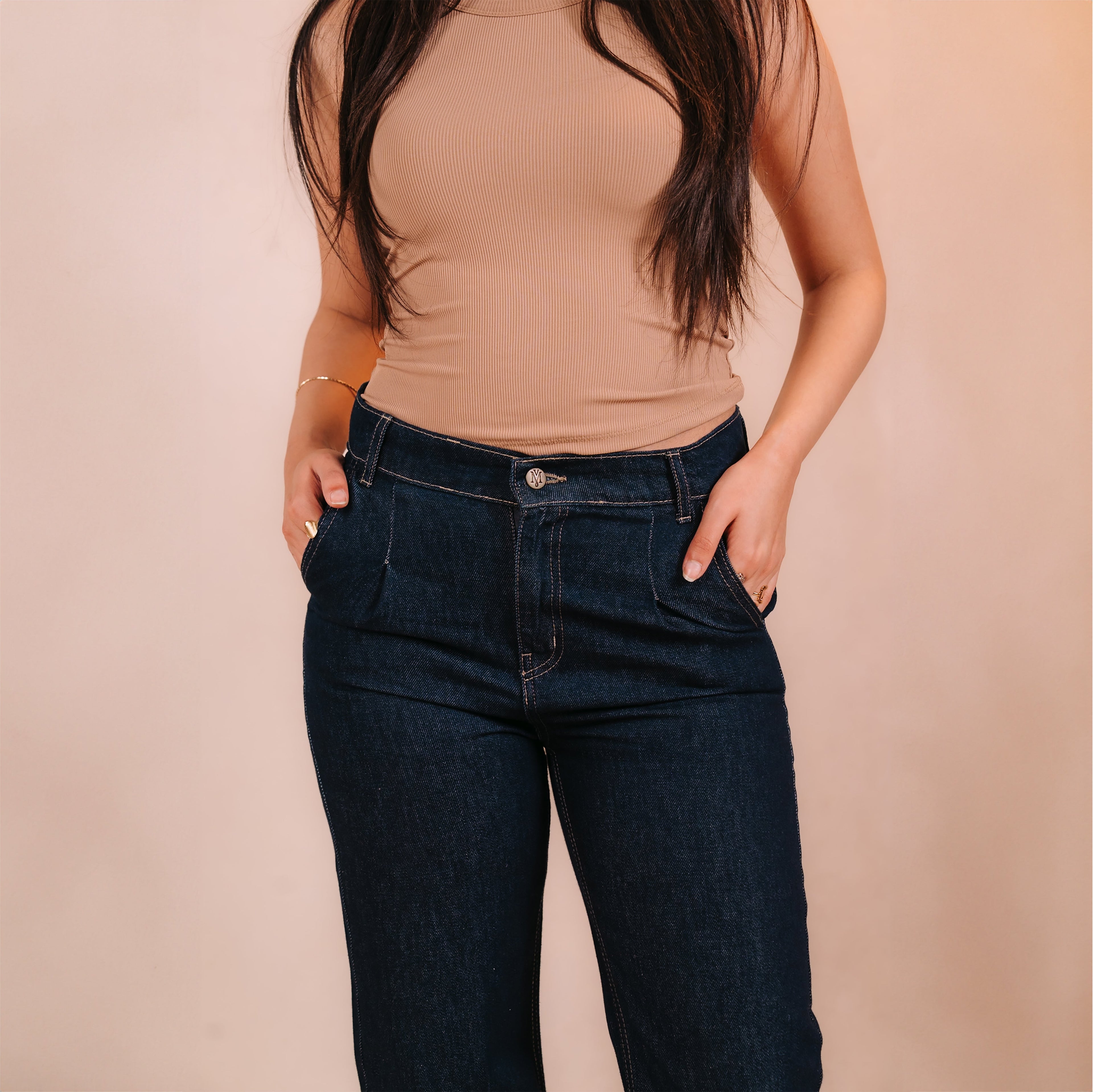 Dark Blue Denim Straight Pants