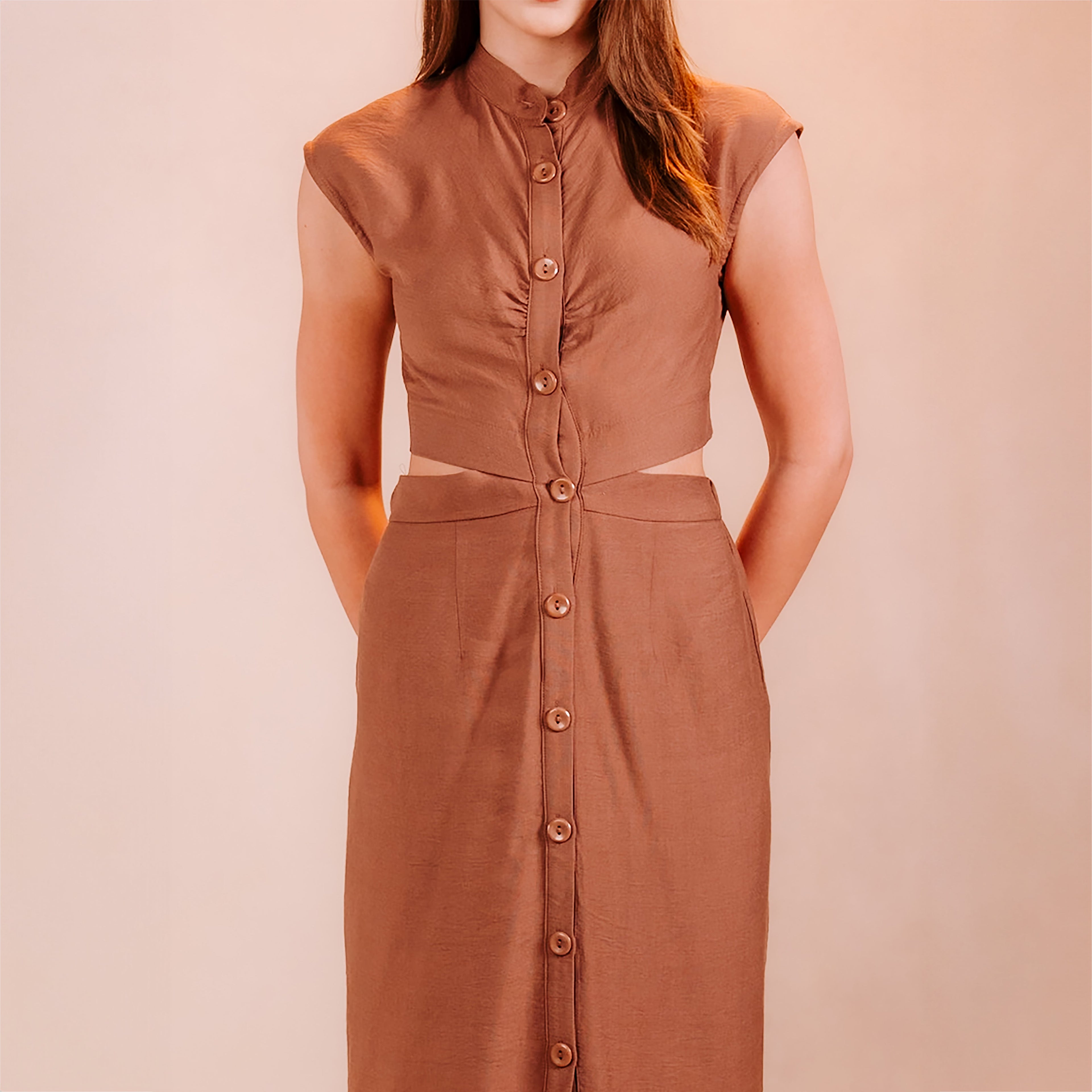 Half Sleeves Dress with Open Waist