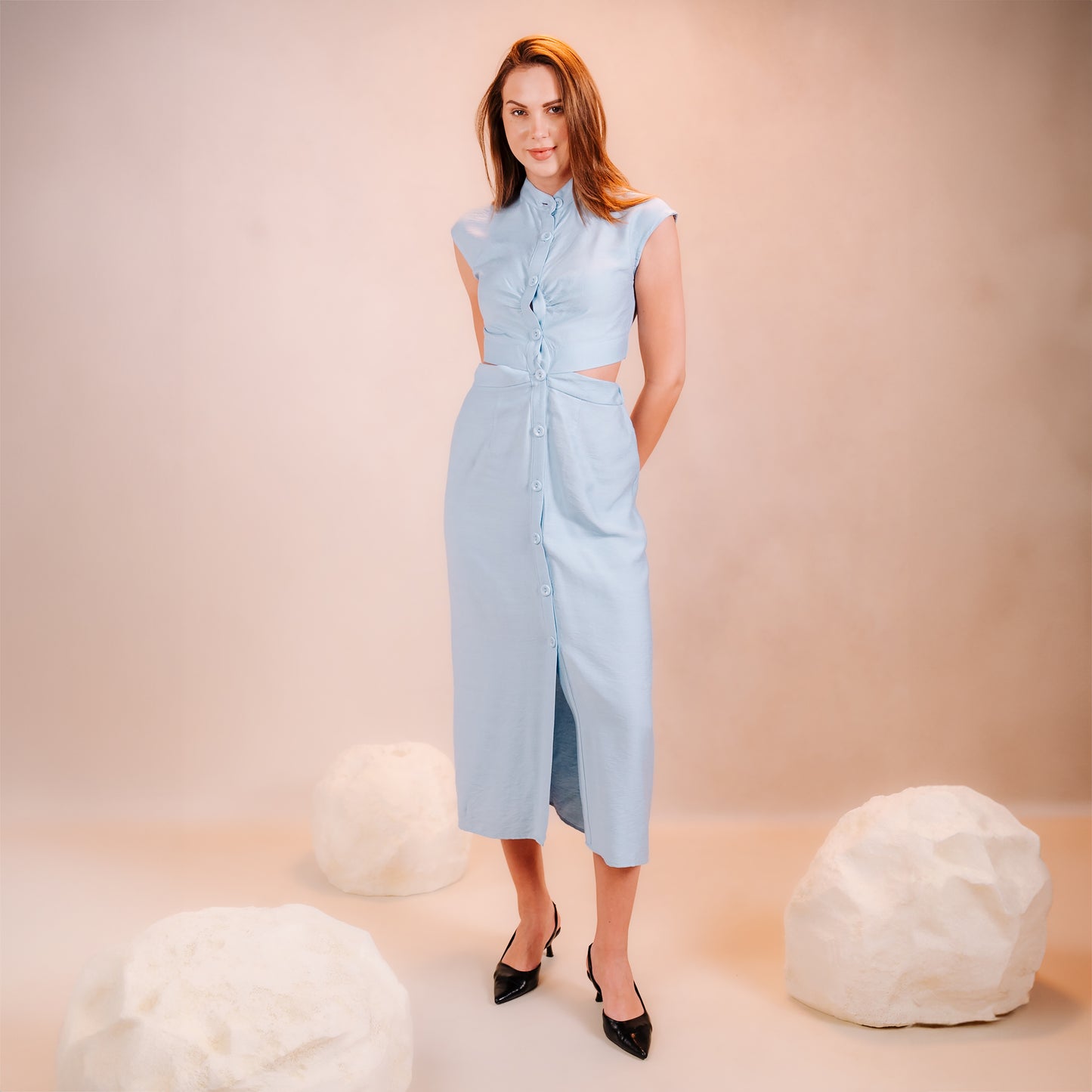 Half Sleeves Dress with Open Waist