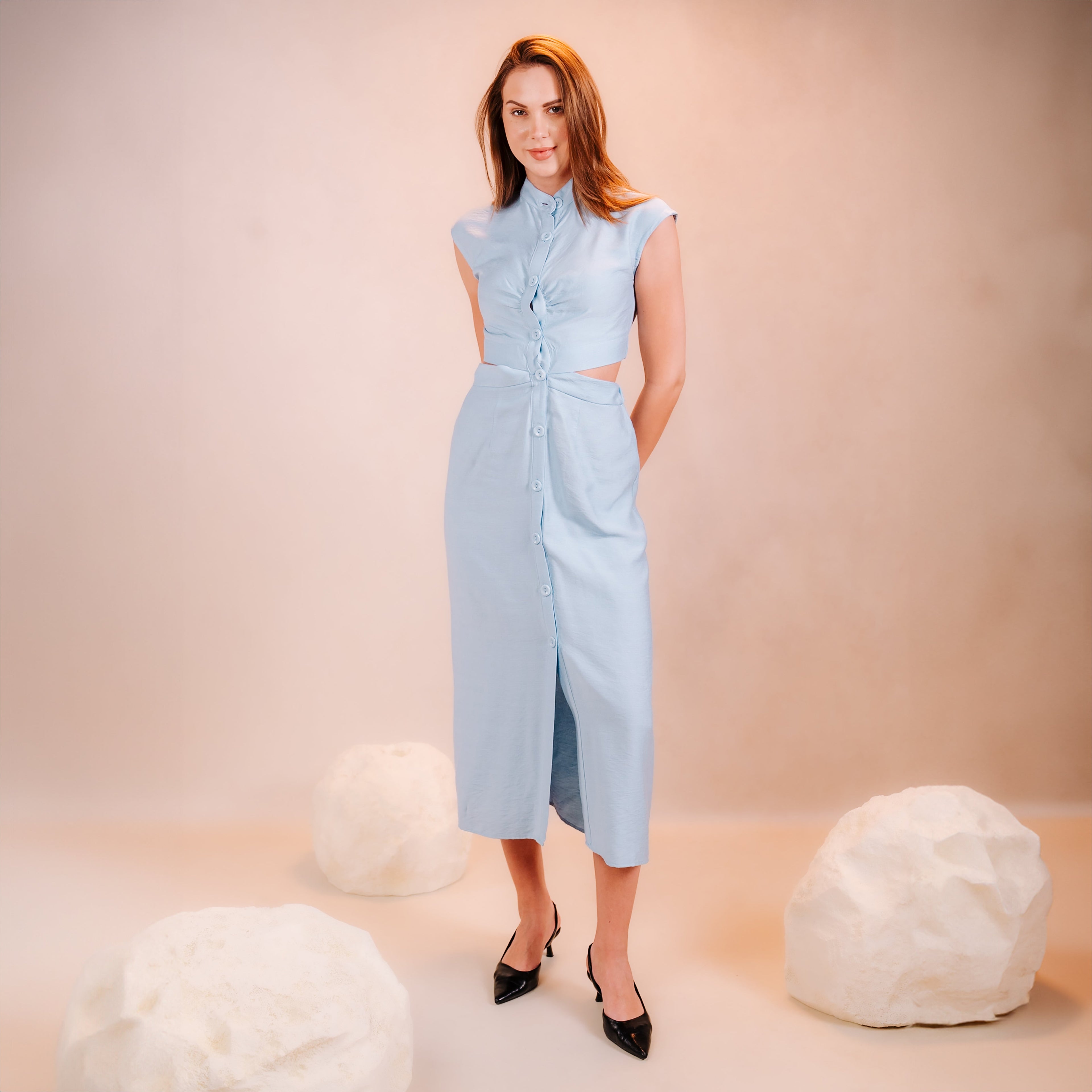 Half Sleeves Dress with Open Waist