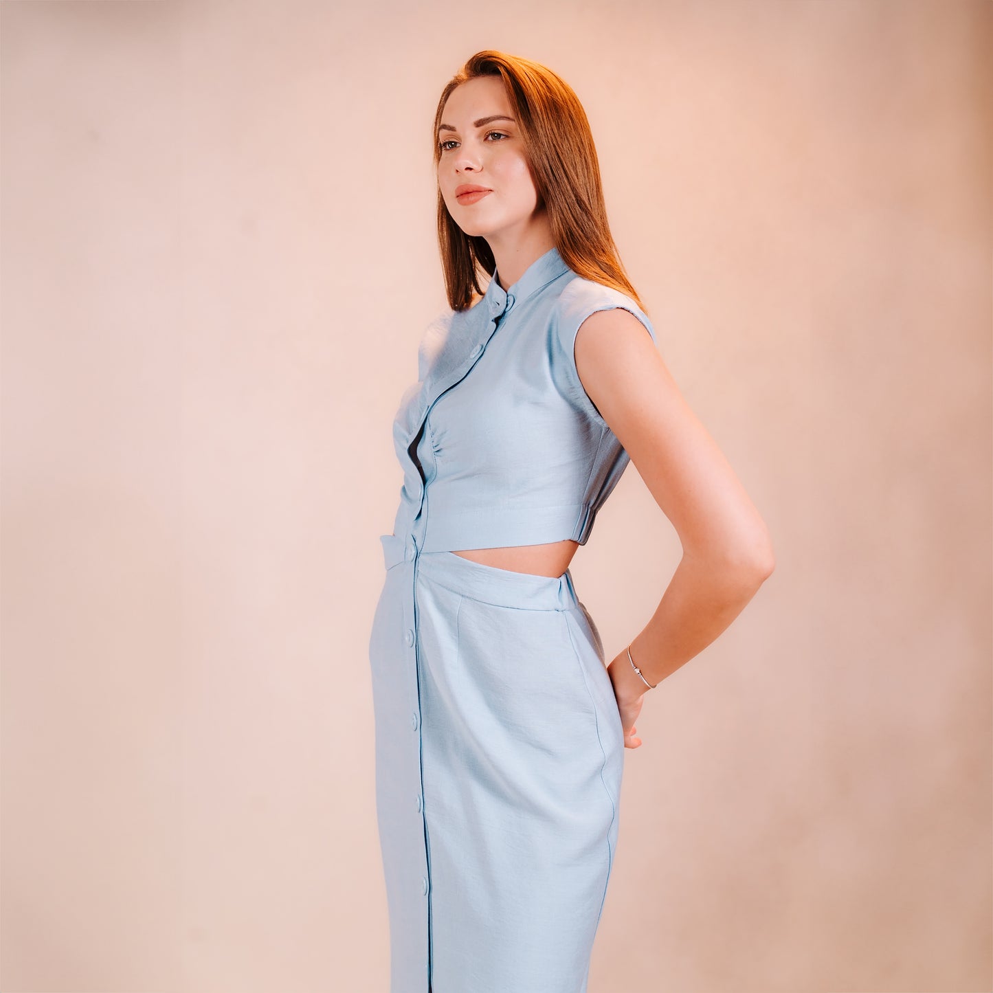 Half Sleeves Dress with Open Waist