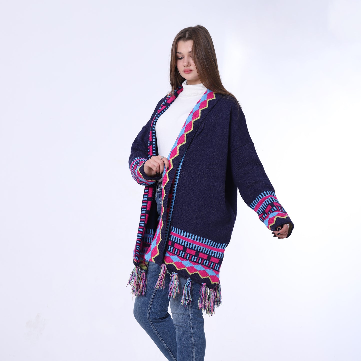 Knitted Long Frings Cardigan