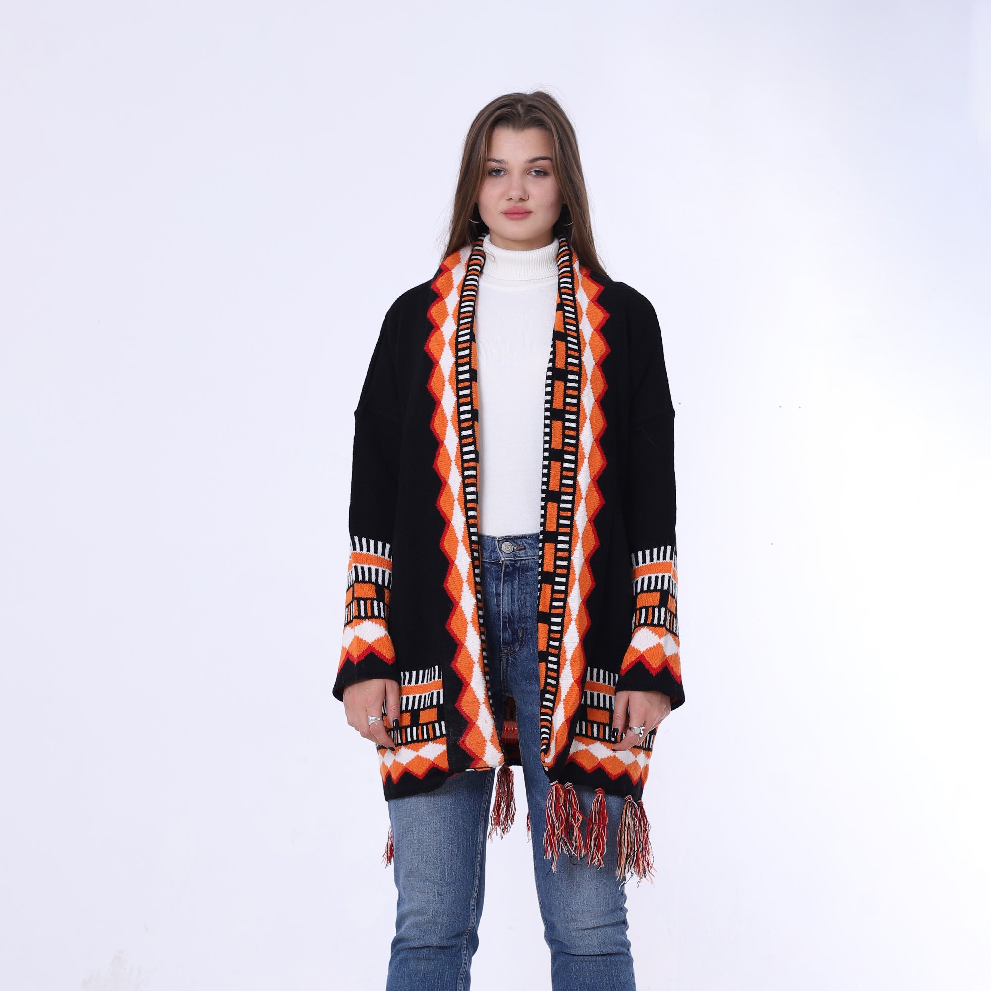 Knitted Long Frings Cardigan