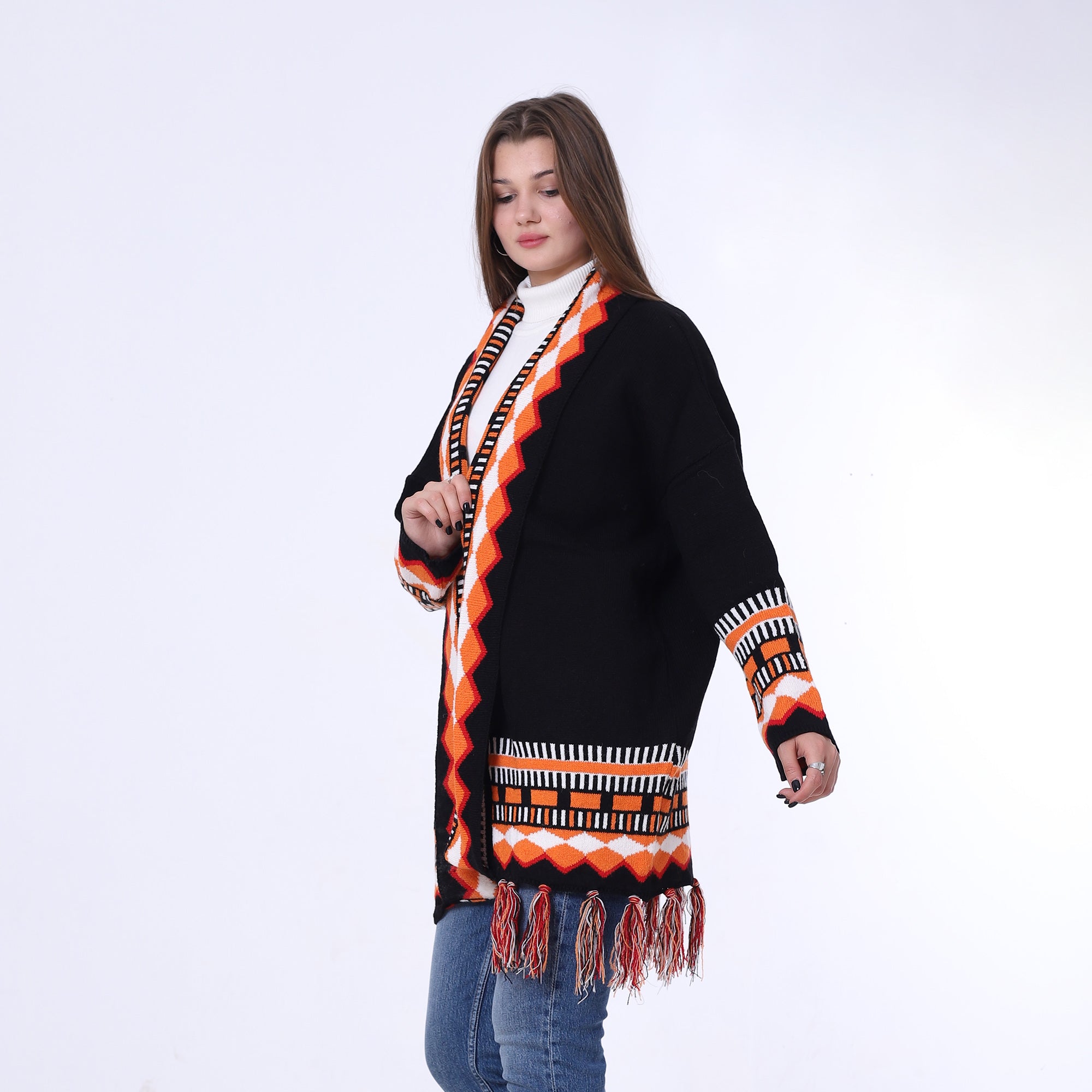 Knitted Long Frings Cardigan