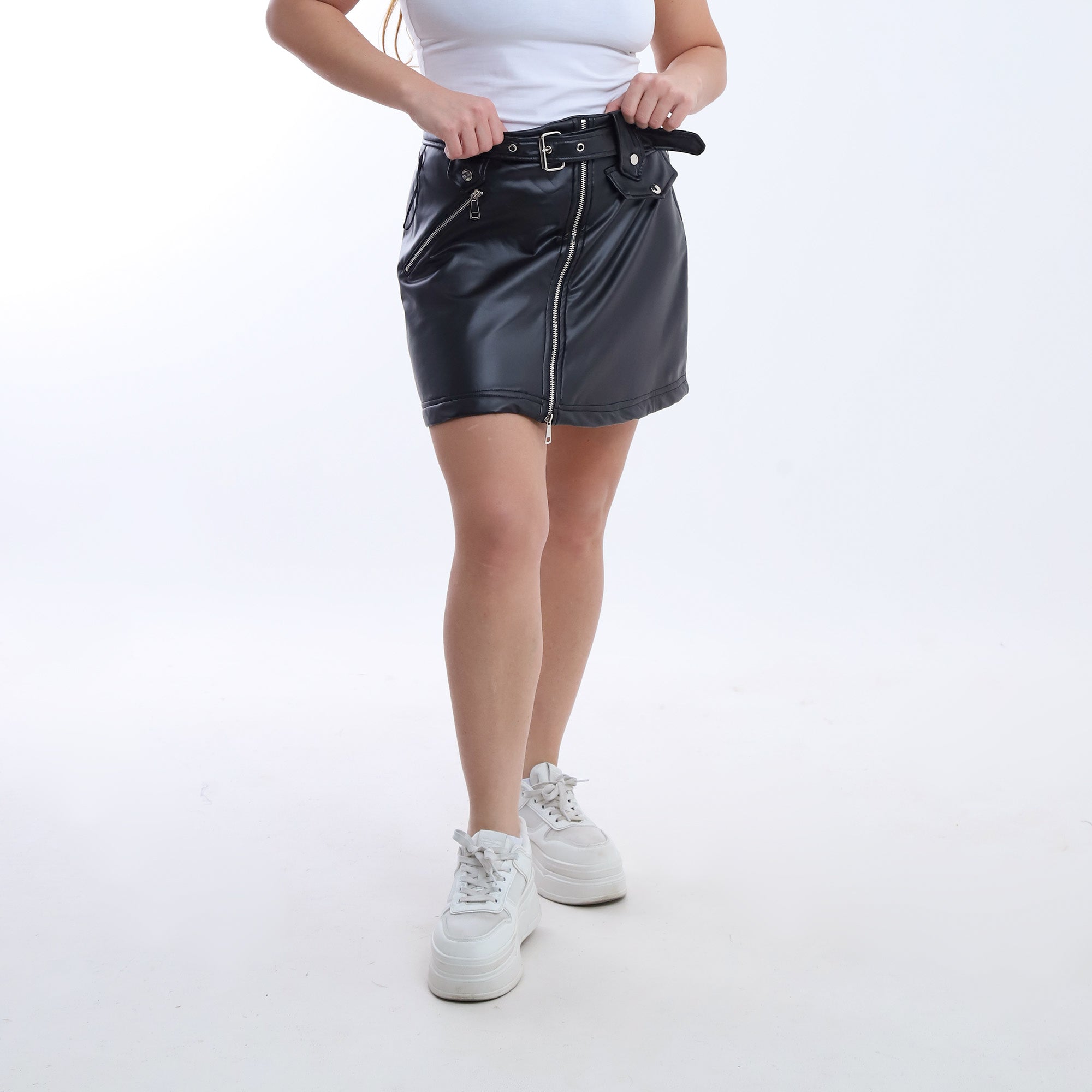 Zip-front Leather Skirt