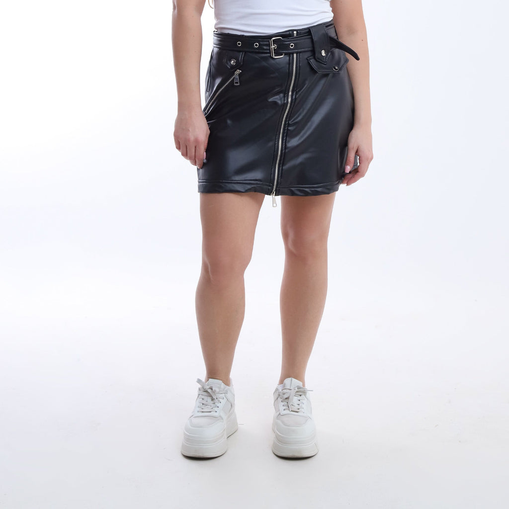 Zip-front Leather Skirt
