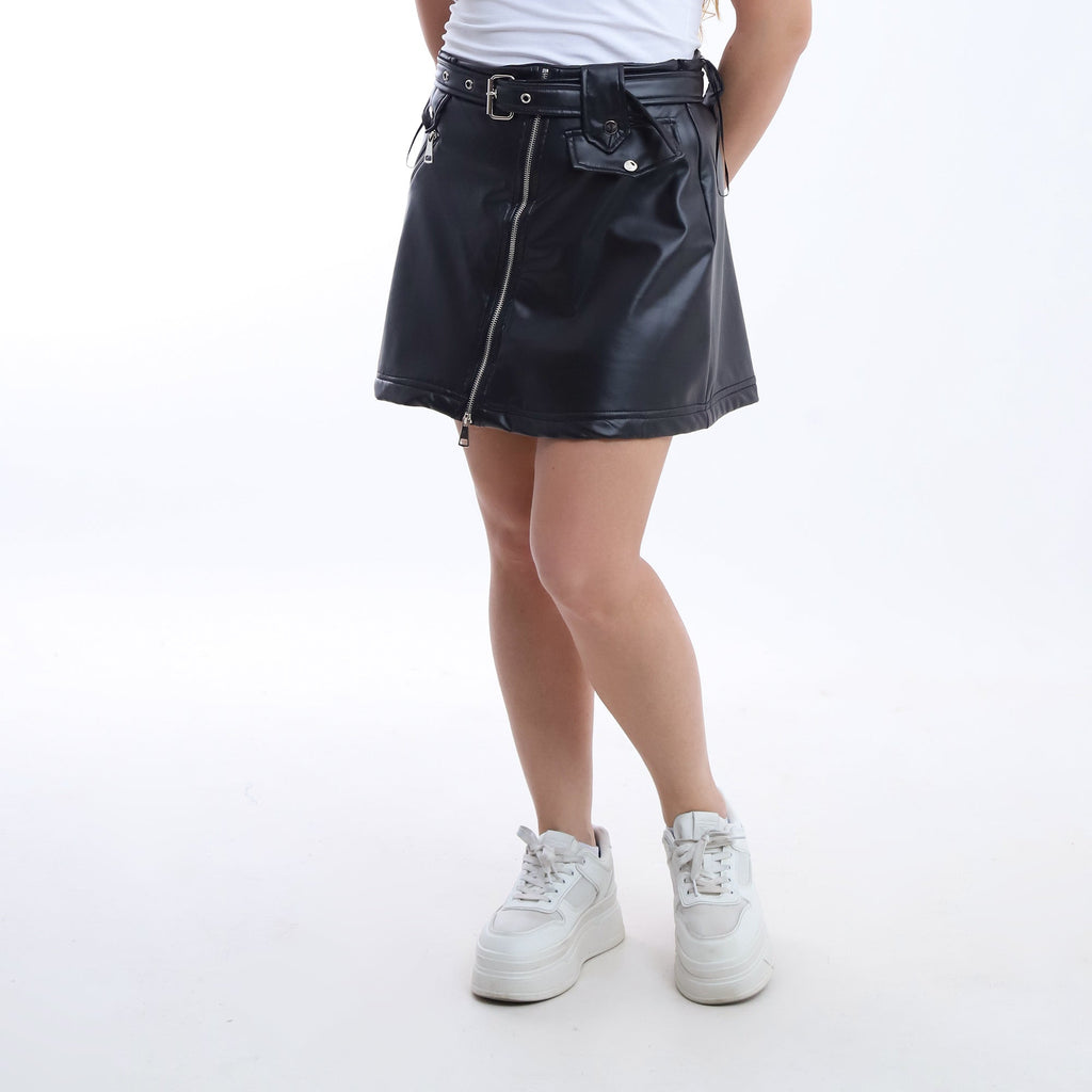Zip-front Leather Skirt