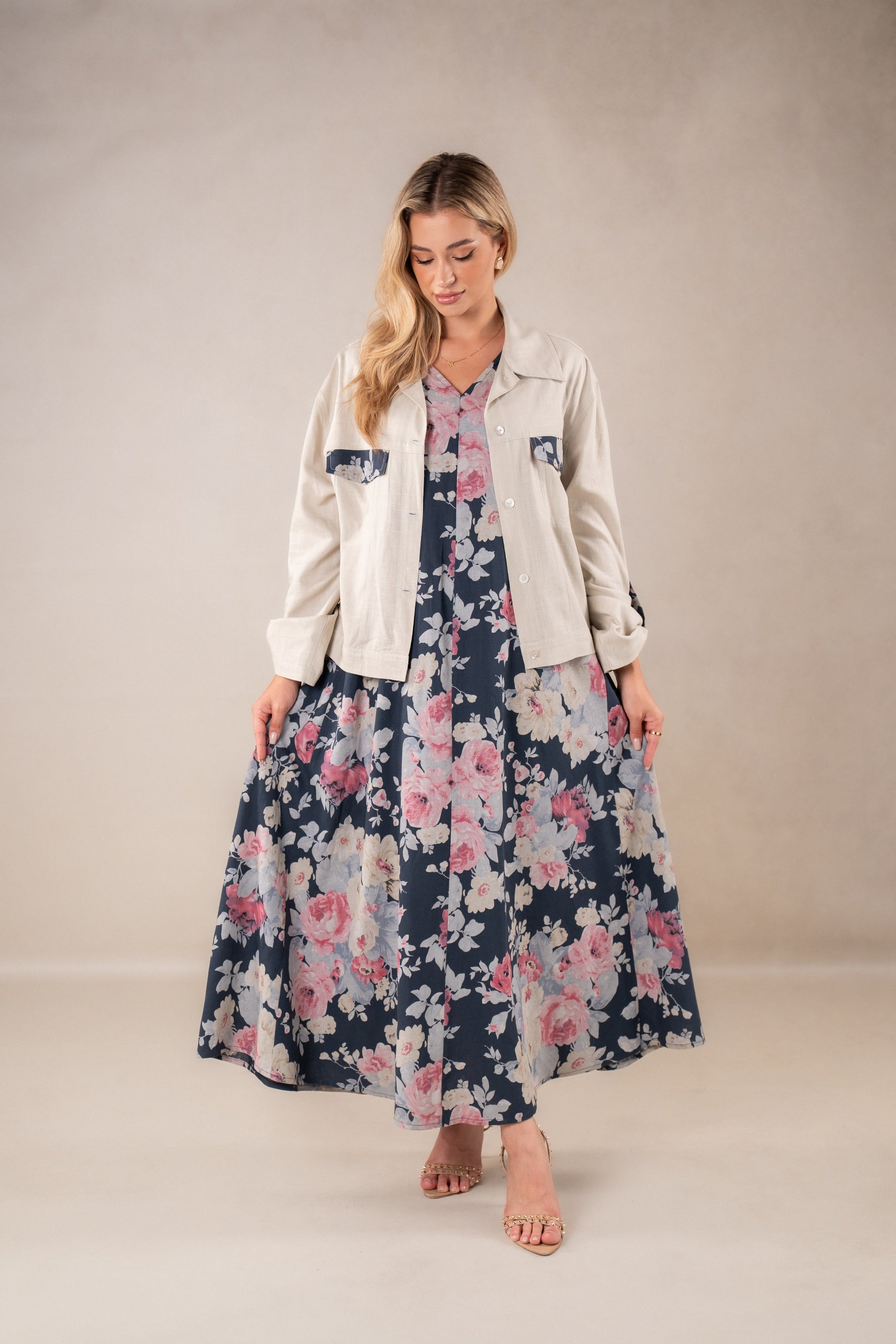 Verdant Vibe sleeveless Dress with Jacket