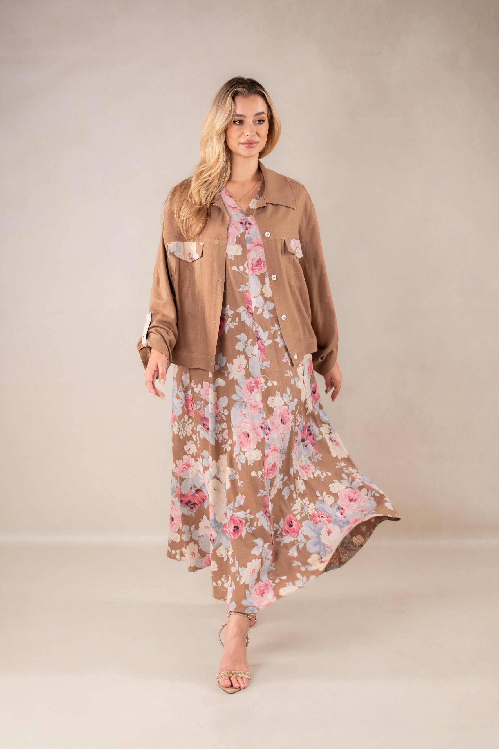 Verdant Vibe sleeveless Dress with Jacket