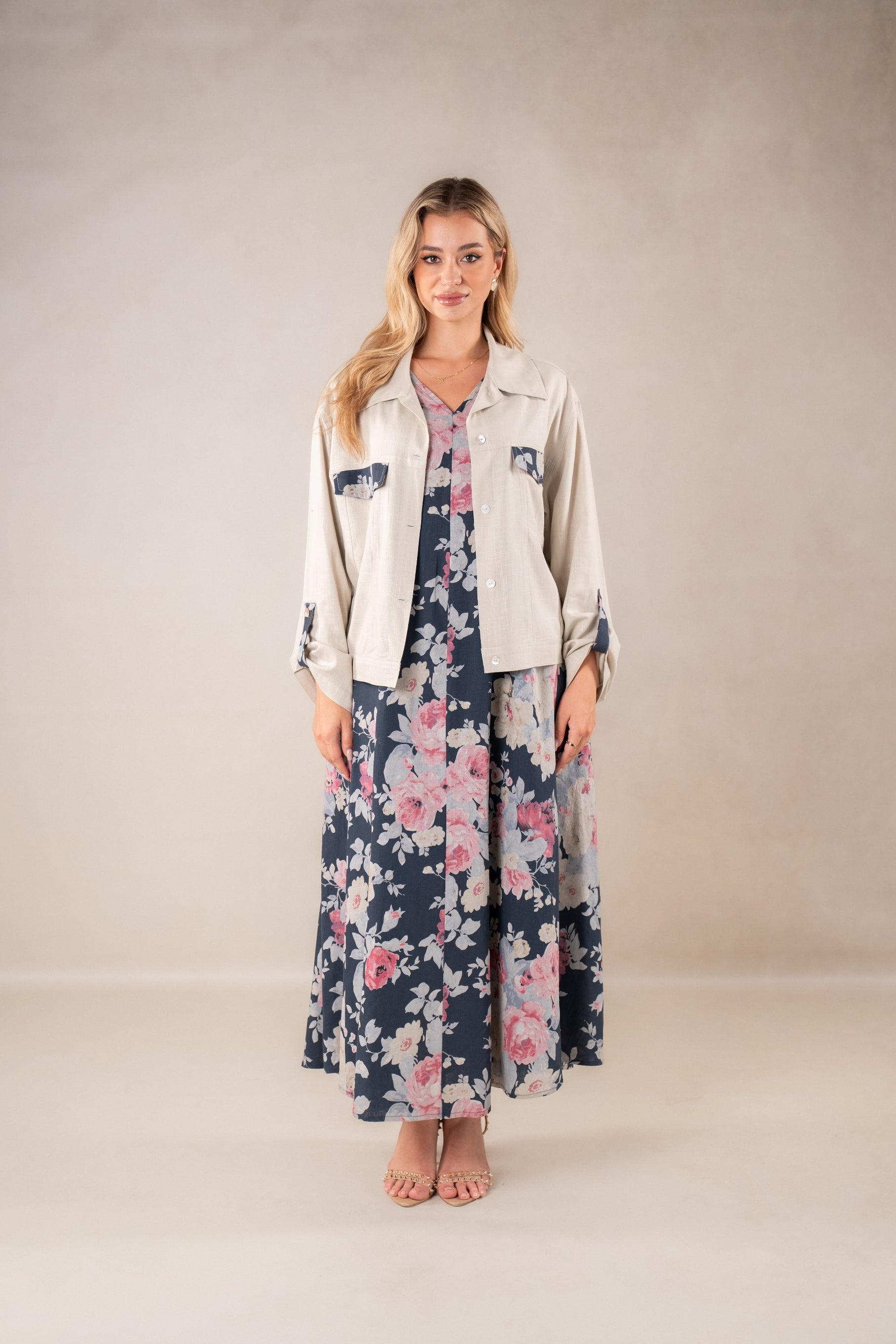 Verdant Vibe sleeveless Dress with Jacket