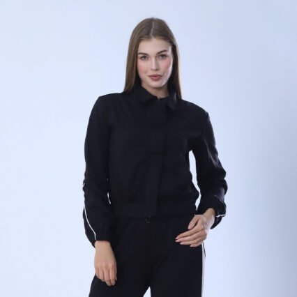 Black Track Jacket with White Stripes