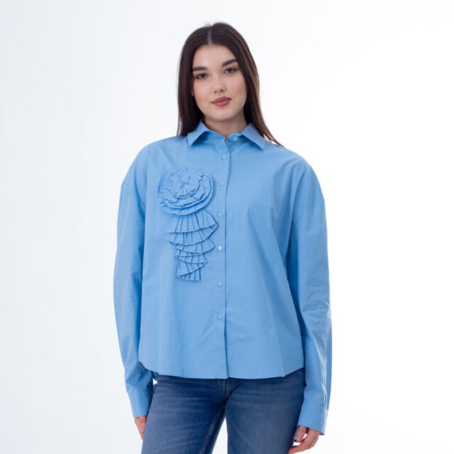 Button-Up Shirt with Ruffled Flower Detail