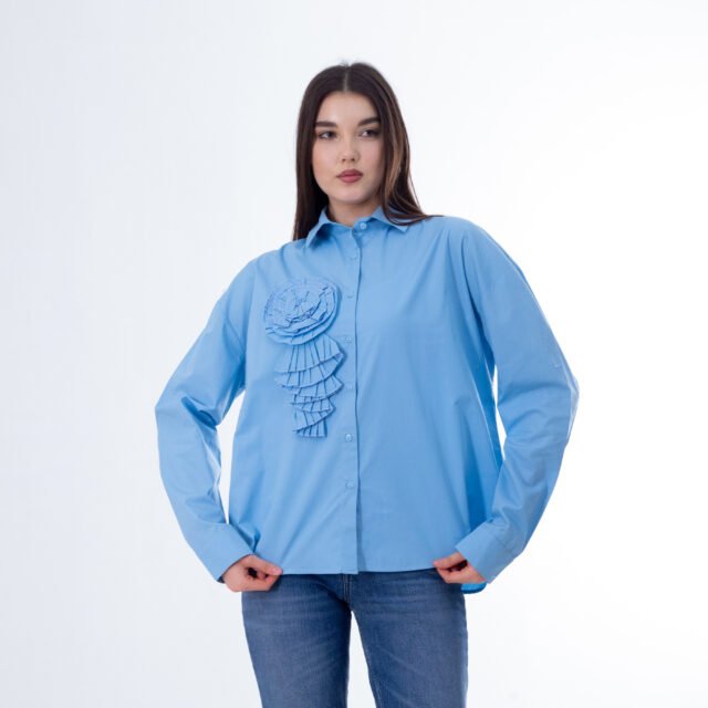 Button-Up Shirt with Ruffled Flower Detail - Image 10