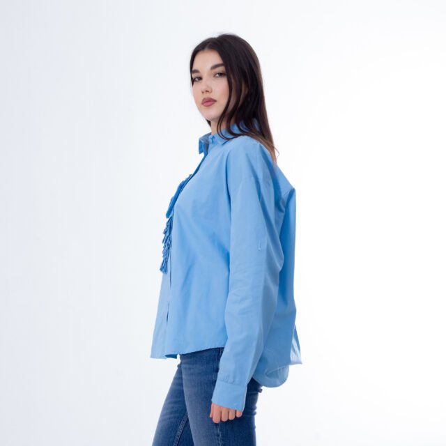 Button-Up Shirt with Ruffled Flower Detail - Image 4