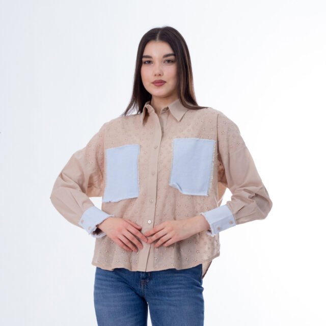 Trendy Patchwork Button-Up Shirt
