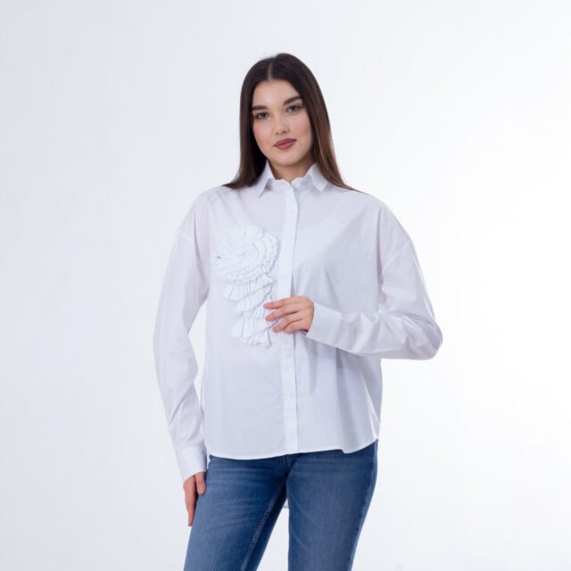 Button-Up Shirt with Ruffled Flower Detail - Image 2