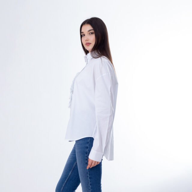 Button-Up Shirt with Ruffled Flower Detail - Image 5