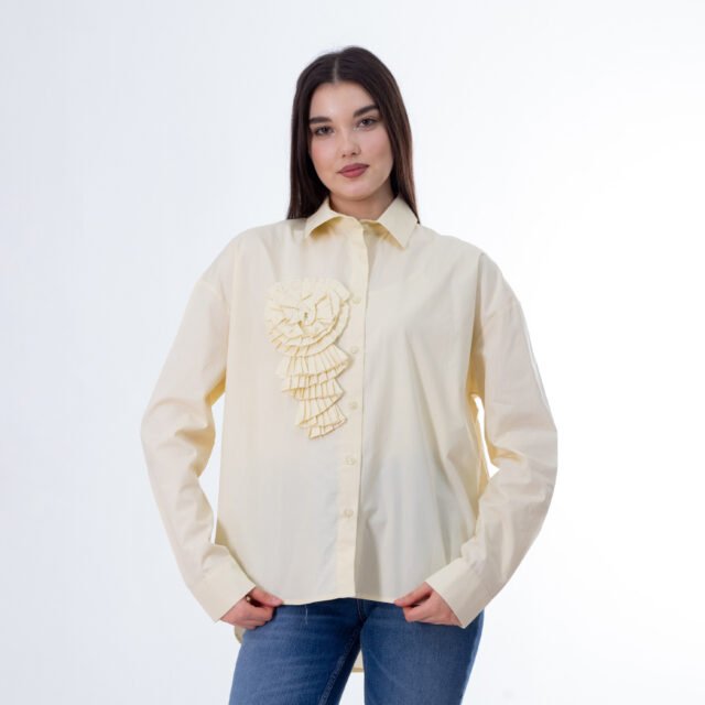 Button-Up Shirt with Ruffled Flower Detail - Image 3