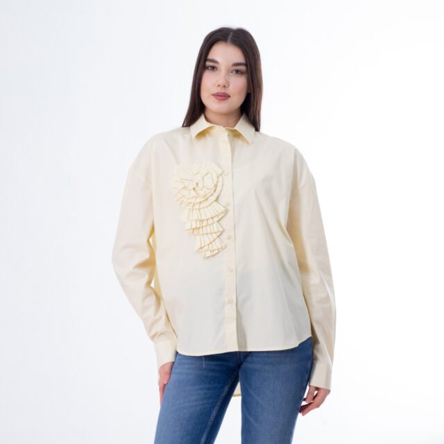 Button-Up Shirt with Ruffled Flower Detail - Image 12
