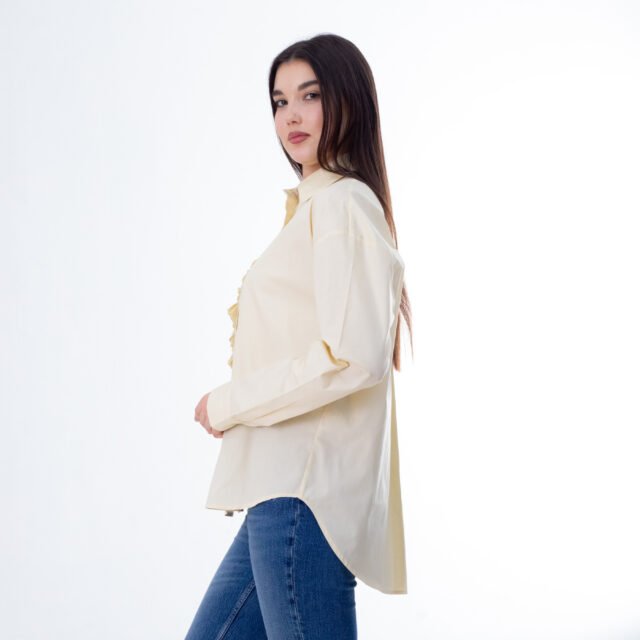 Button-Up Shirt with Ruffled Flower Detail - Image 6