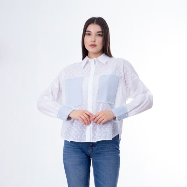 Trendy Patchwork Button-Up Shirt - Image 2