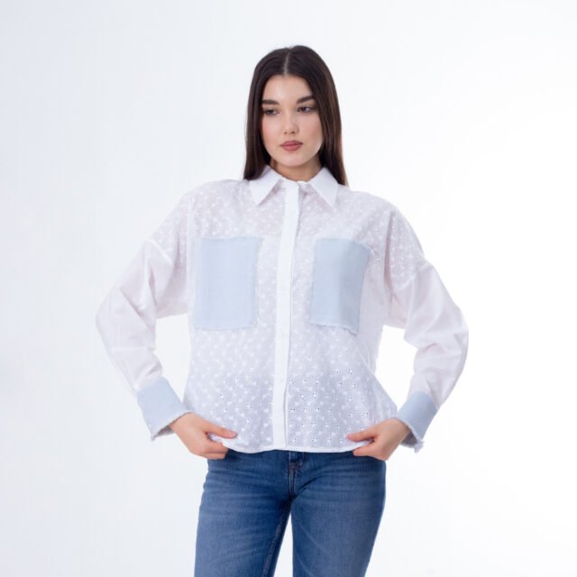 Trendy Patchwork Button-Up Shirt - Image 4