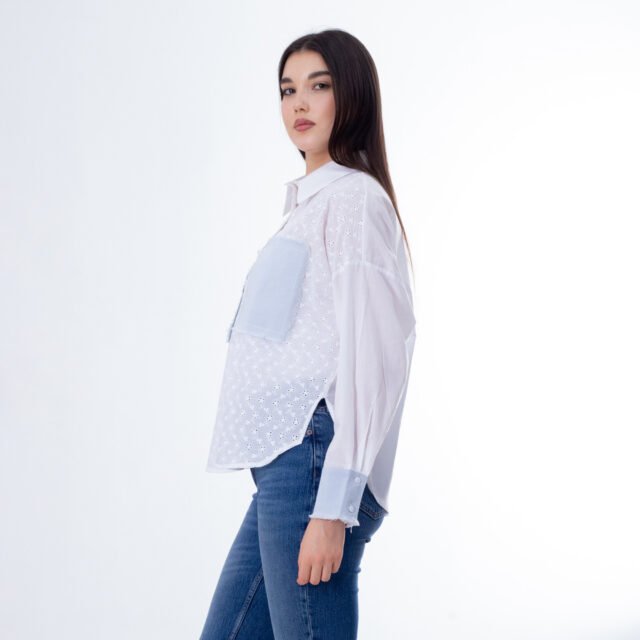 Trendy Patchwork Button-Up Shirt - Image 6