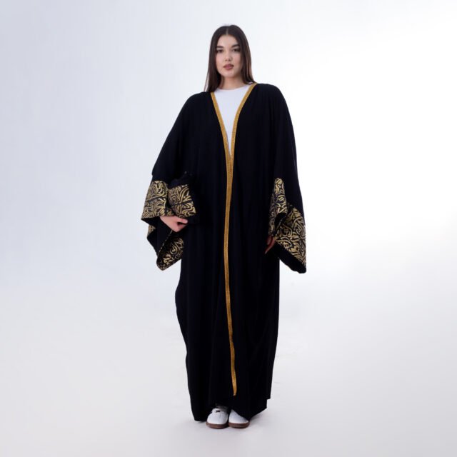 Elegant Black Abaya with Gold Embroidery - Image 2