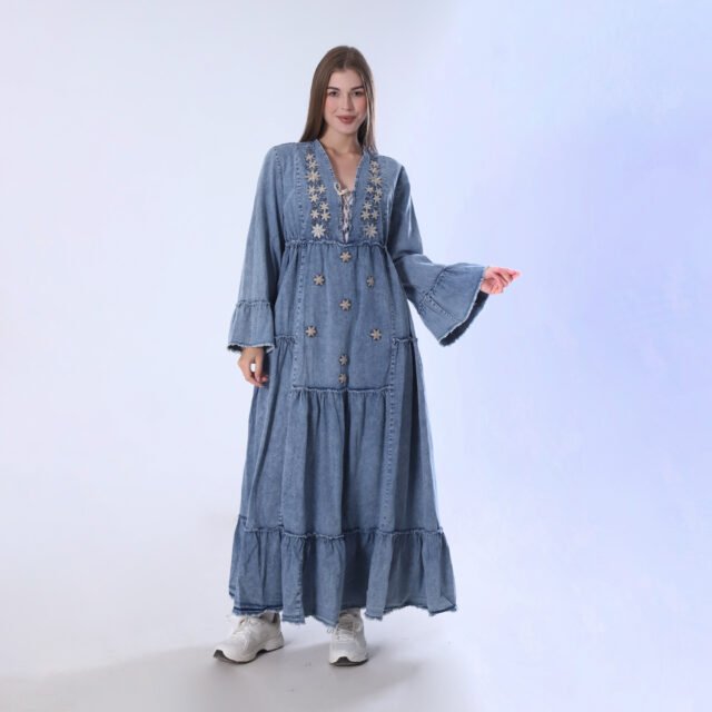 Denim Embroidered Maxi Dress