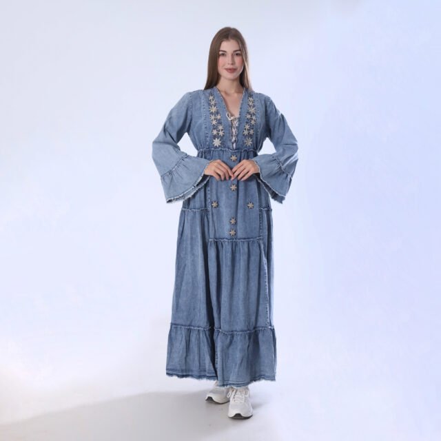 Denim Embroidered Maxi Dress - Image 2