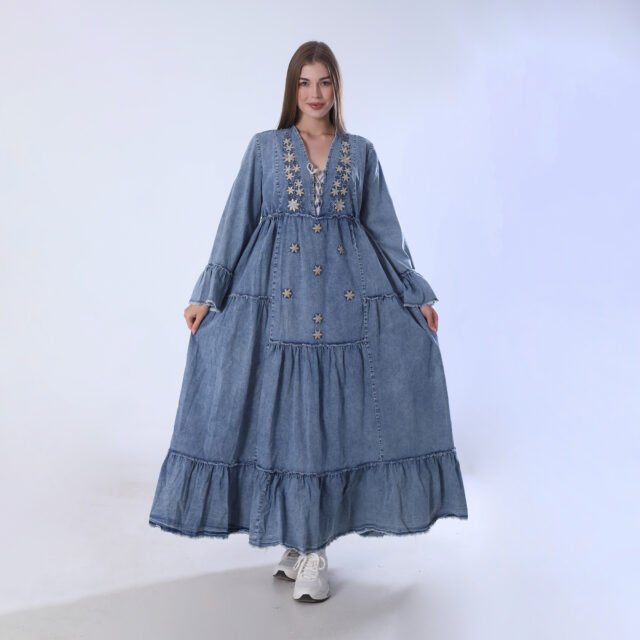 Denim Embroidered Maxi Dress - Image 4
