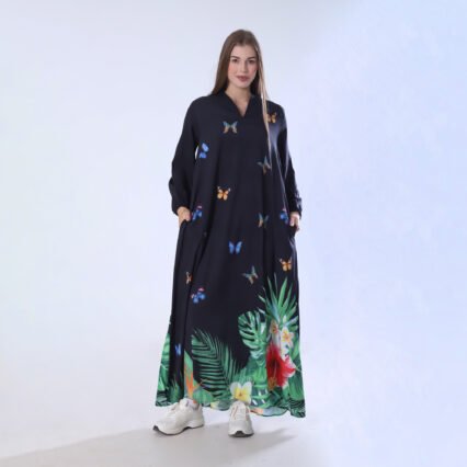 Black Tropical Print Maxi Dress