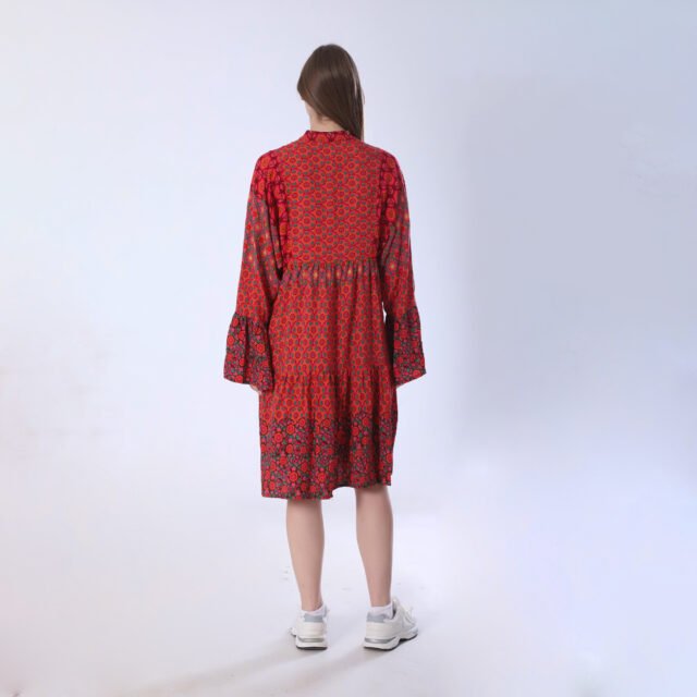 Bold Red Floral Print Midi Dress - Image 7