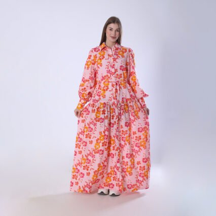 Fresh Floral Print Maxi Dress with Puffed Sleeves