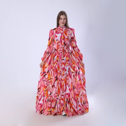 Bold Abstract Print Maxi Dress with Puffed Sleeves