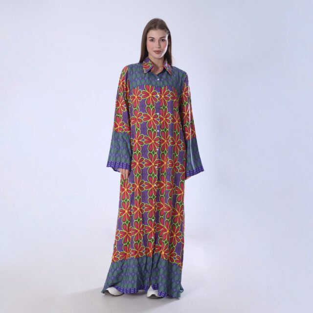 Vibrant Colorblock Floral Print Maxi Dress - Image 2